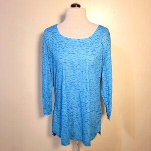 Women's Large: Blue Long Line Quarter Sleeve Light Weight Top